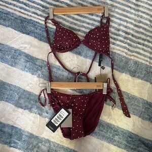 NWT Vix Hermanny Bikini Chic Burgundy Polka Dot Bikini Set